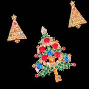 Brooch And Earrings Jewelry Set (Christmas Trees)